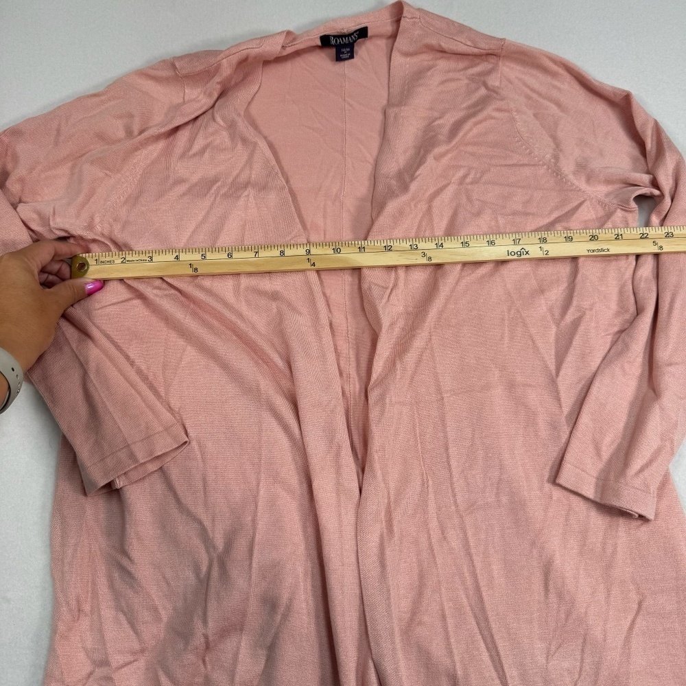 Roamans Open Front Long Cardigan Womens Size 14/16 Pink Long Sleeve Slits - Picture 5 of 8